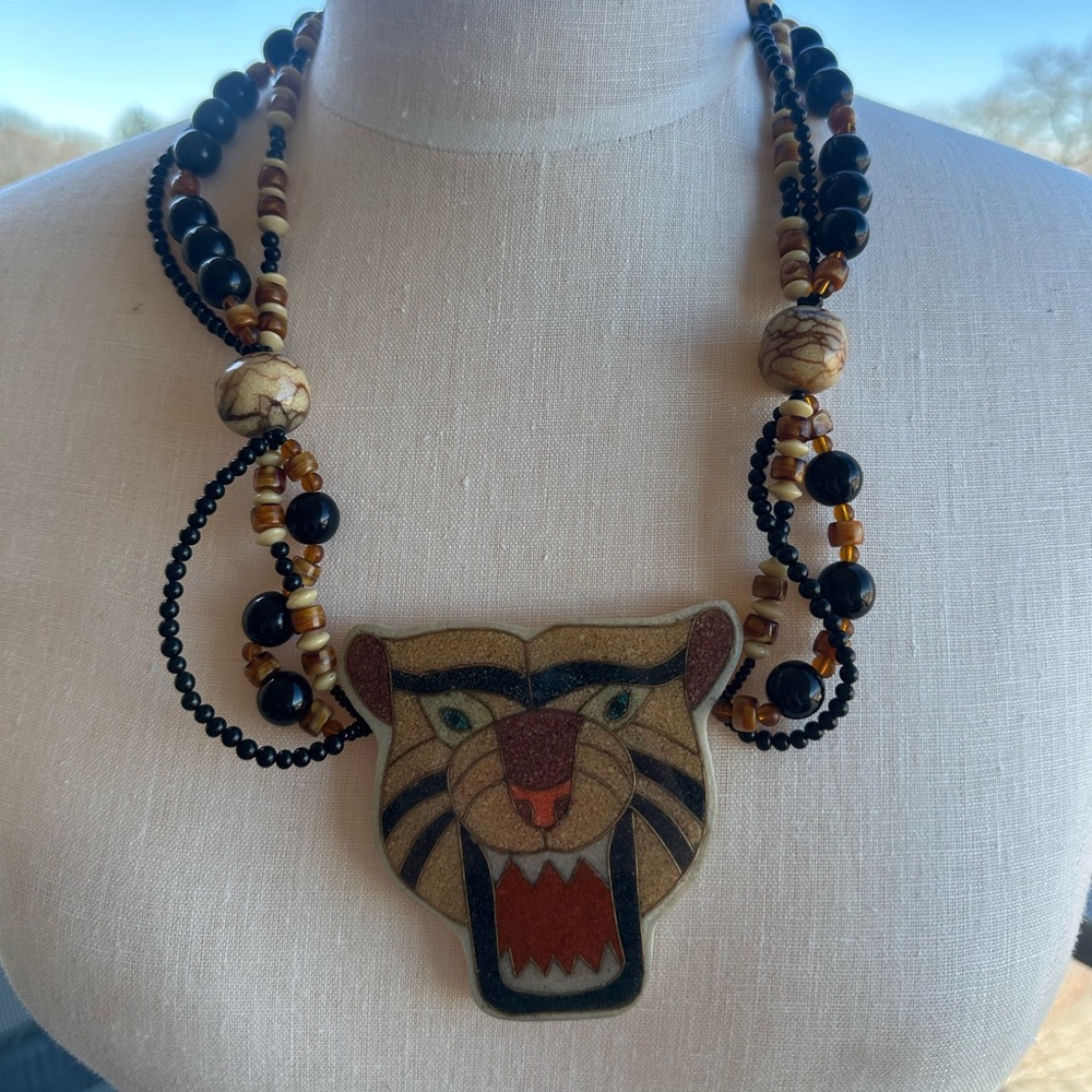 Mosaic Tiger Vintage Necklace